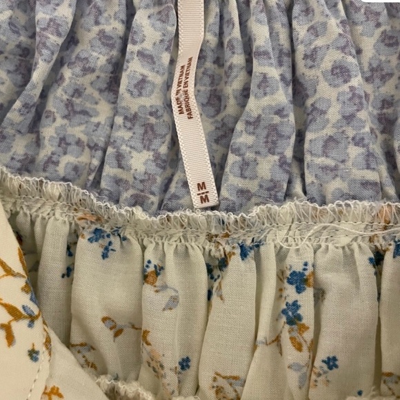 FREE PEOPLE Paloma Ivory Blue Floral Print Boho Long Sleeve Button Shirt Medium - Picture 12 of 15